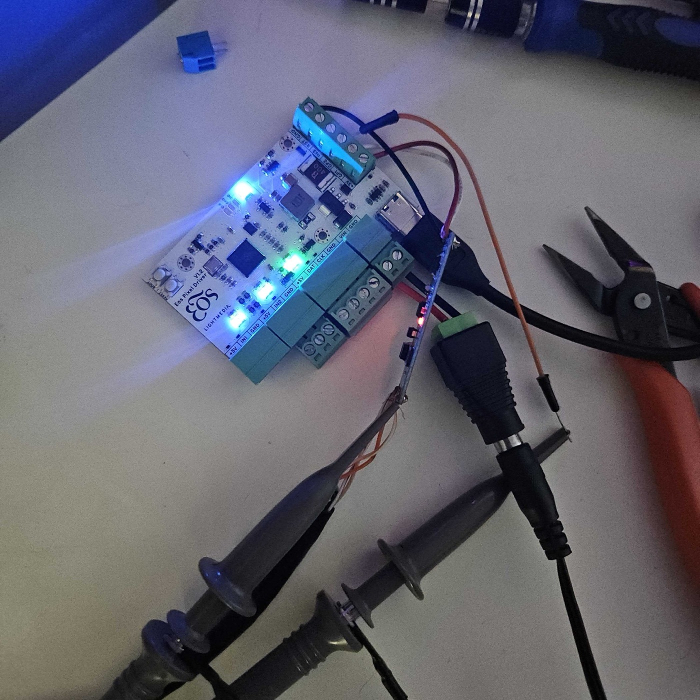 Eos Pixel Driver under test on a bench