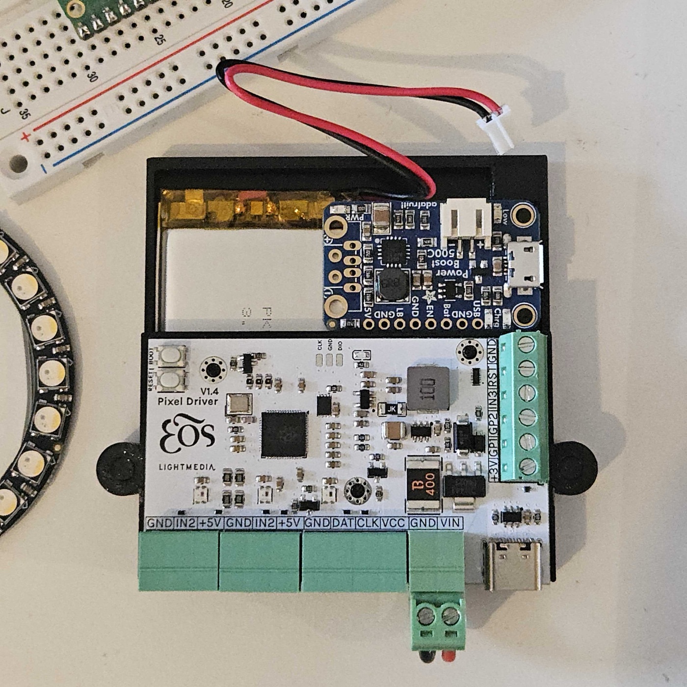 Eos Pixel Driver running standalone with battery pack